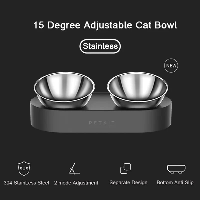 Stainless Steel Pet Adjustable Double Feeder Bowls